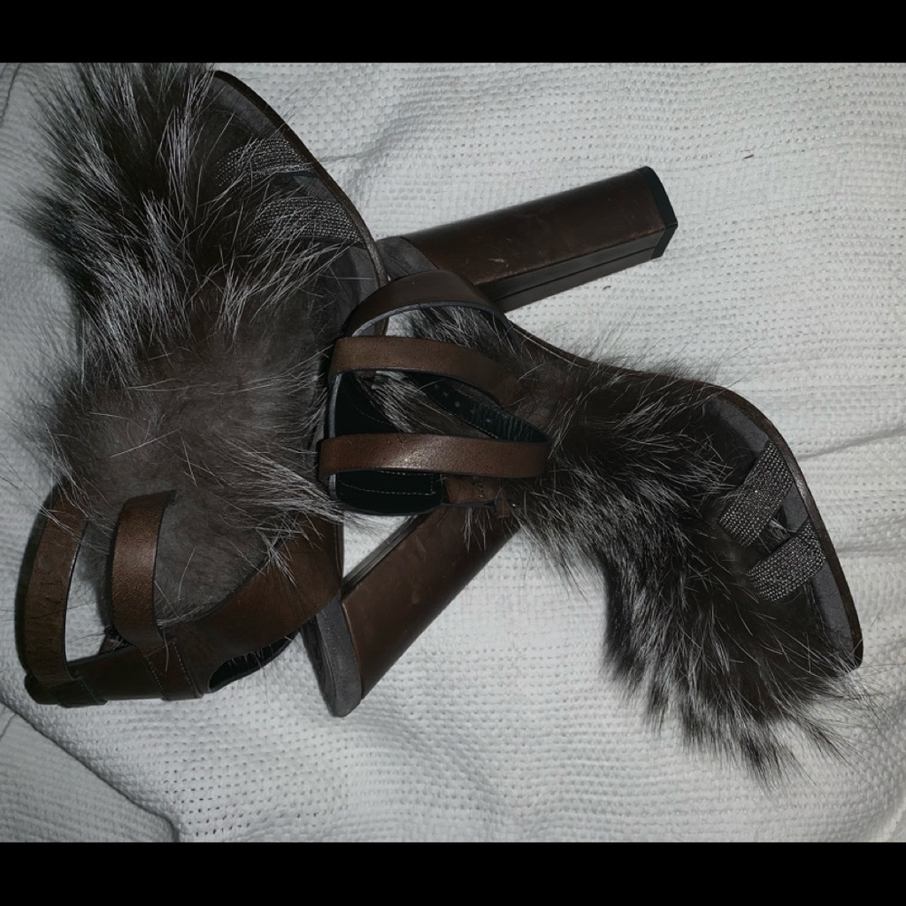 Brunello fox fur sandals platform heels